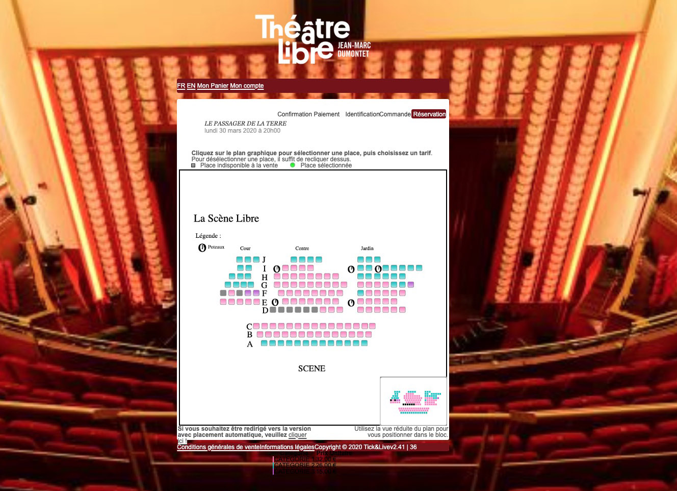 copie d'ecran de la page de reservation du site du théâtre comedia